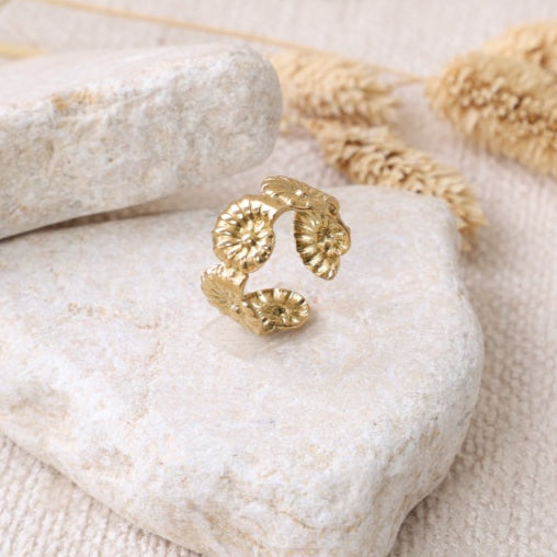 Golden Stacked Floral Ring