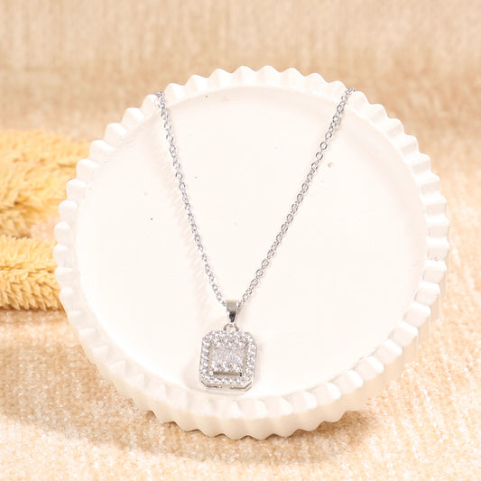 Silver Square Crystal Necklace