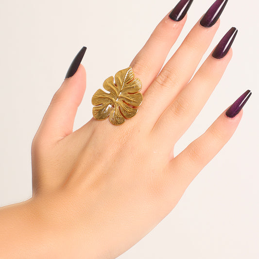 Statement Gold Monstera Leaf Ring