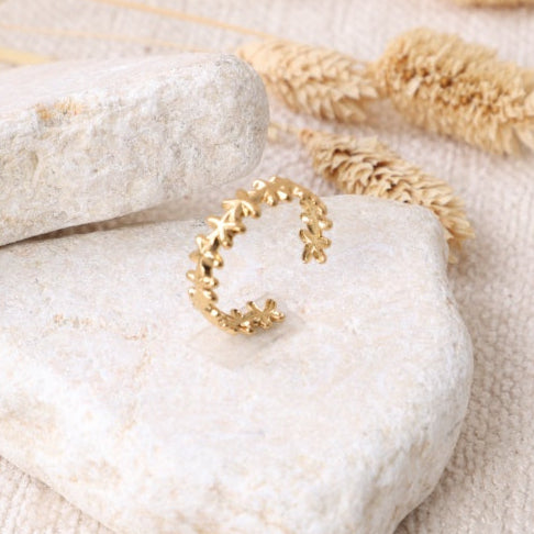 Golden Stacked Floral Ring