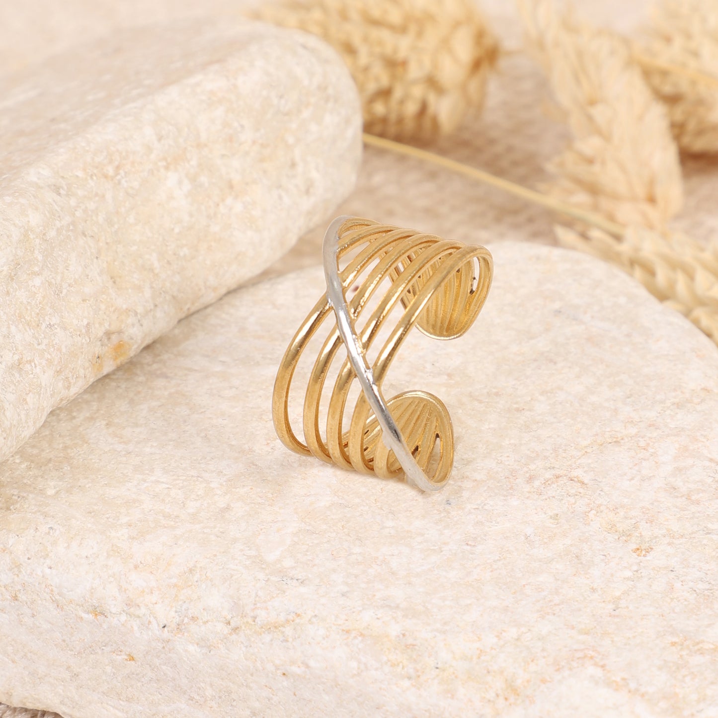 Two-Tone Wide Crisscross Band Ring