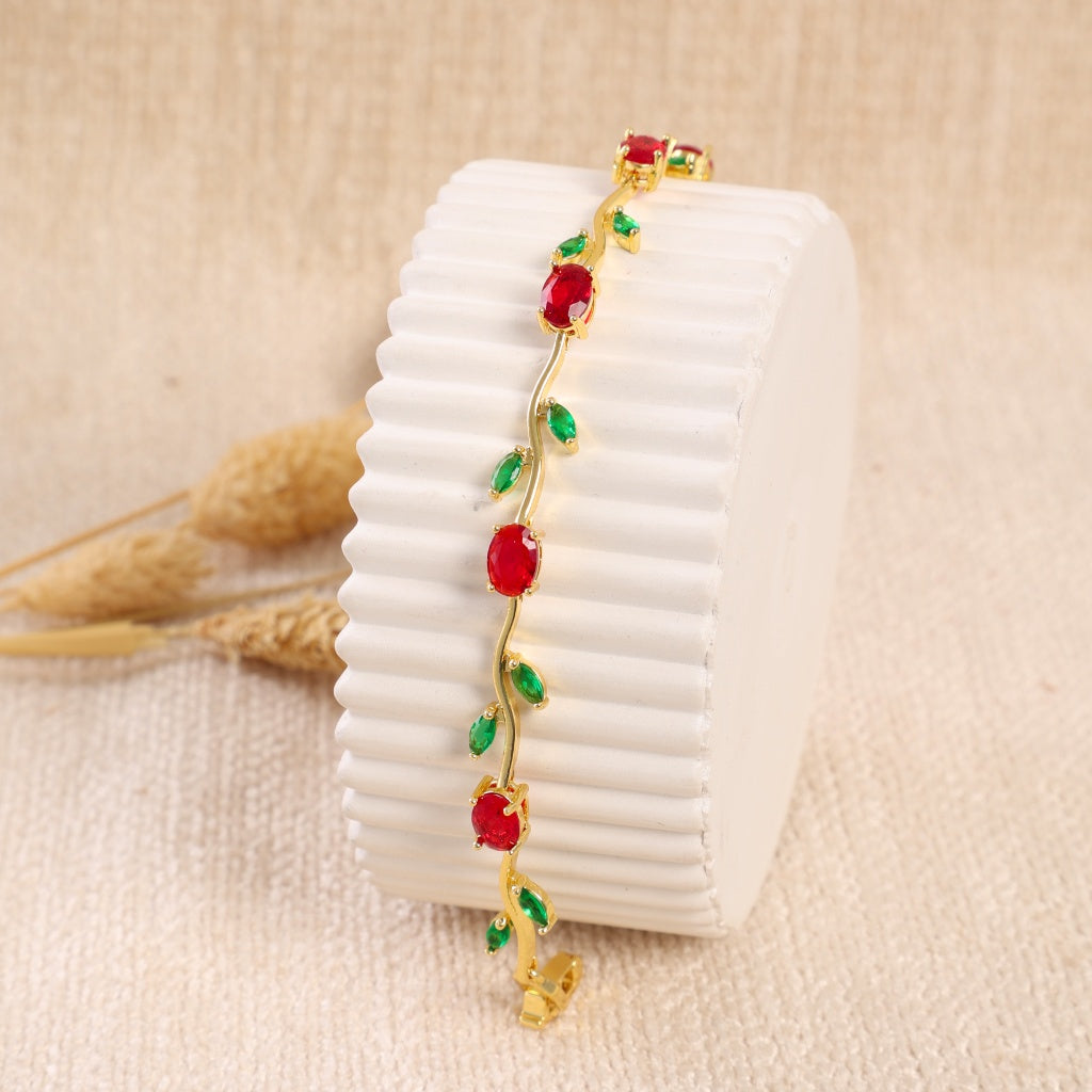 Golden "Leaves and Rubies" Bracelet