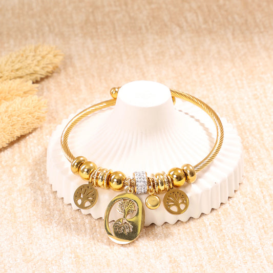 Golden Tree of Life Bangle Bracelet