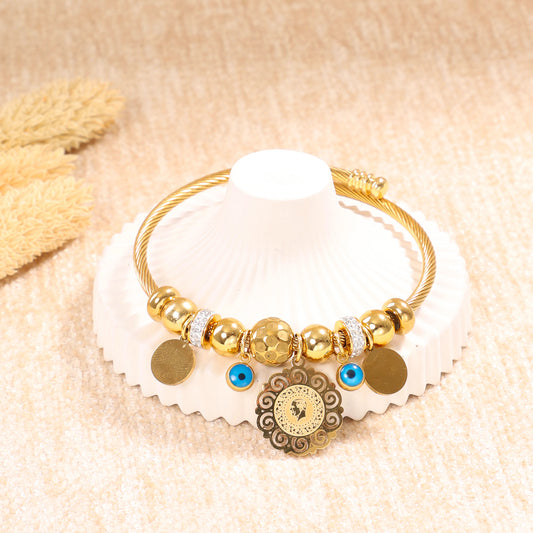 Golden Evil Eye and Coin Bangle Bracelet