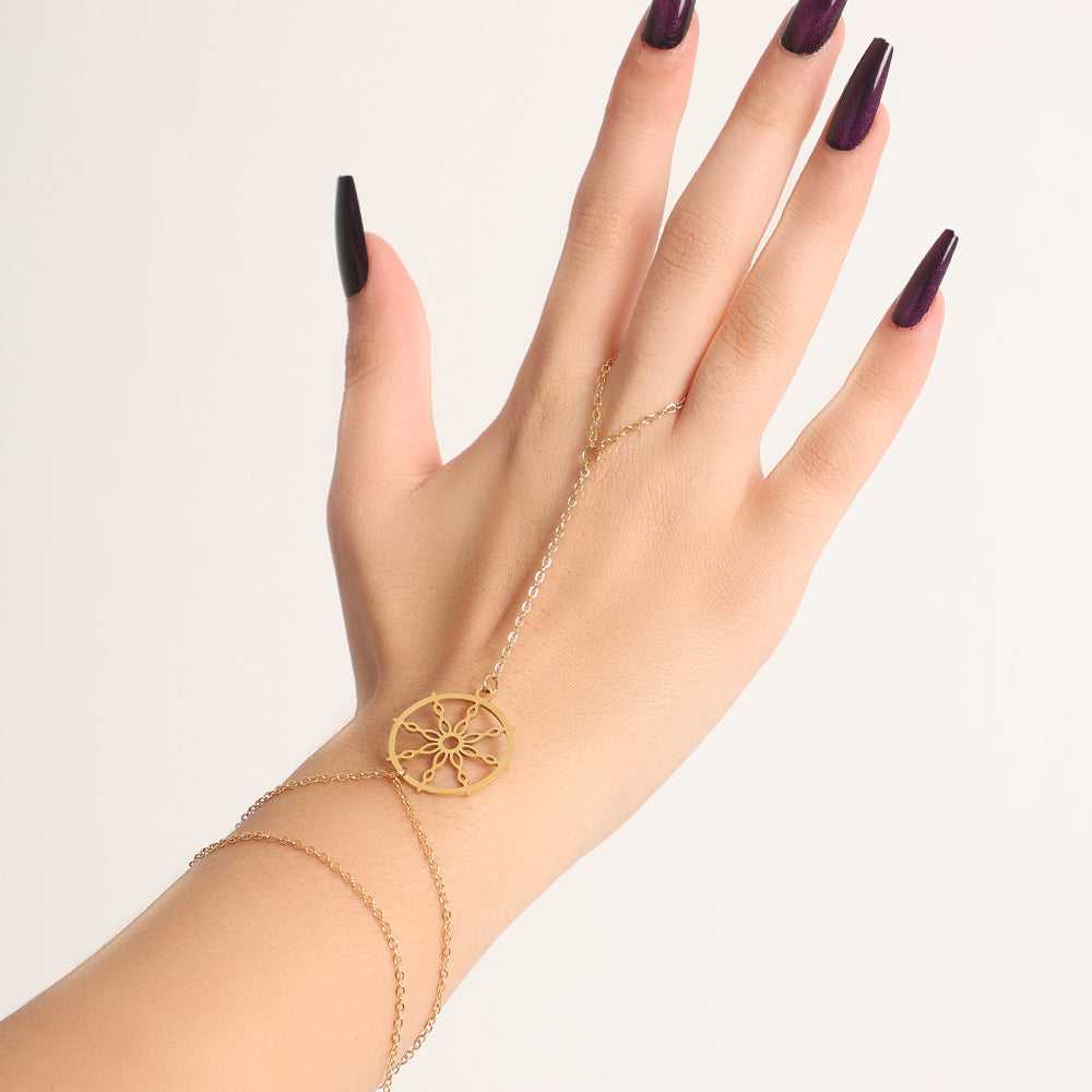 Intricate Gold Mandala Hand Chain (Ring Bracelet)