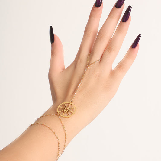 Intricate Gold Mandala Hand Chain (Ring Bracelet)