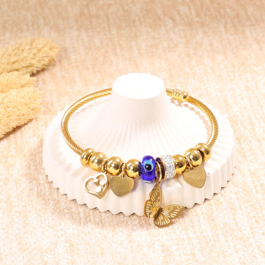 Golden Butterfly and Evil Eye Bangle Bracelet