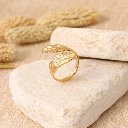 Golden Wrapped Leaf Ring