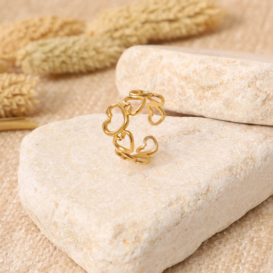 Golden Interconnected Hearts Ring