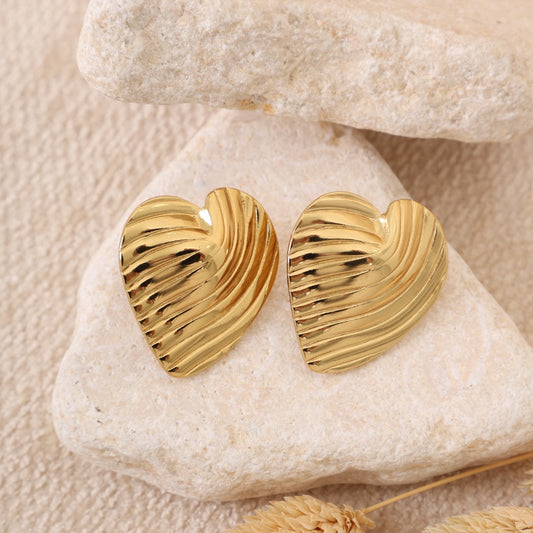 Golden "Scratched Heart" Earrings