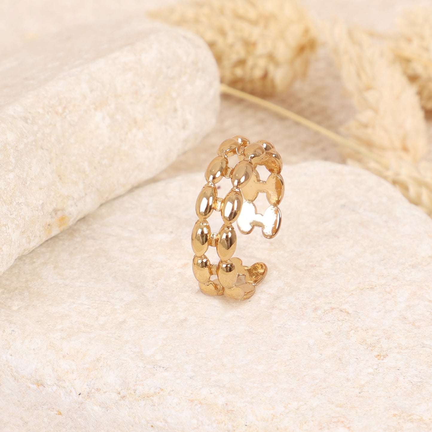 Gold Openwork Oval Link Adjustable Ring