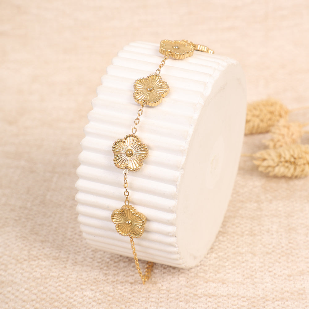 Gold Chain Bracelet with Textured Flower Charms