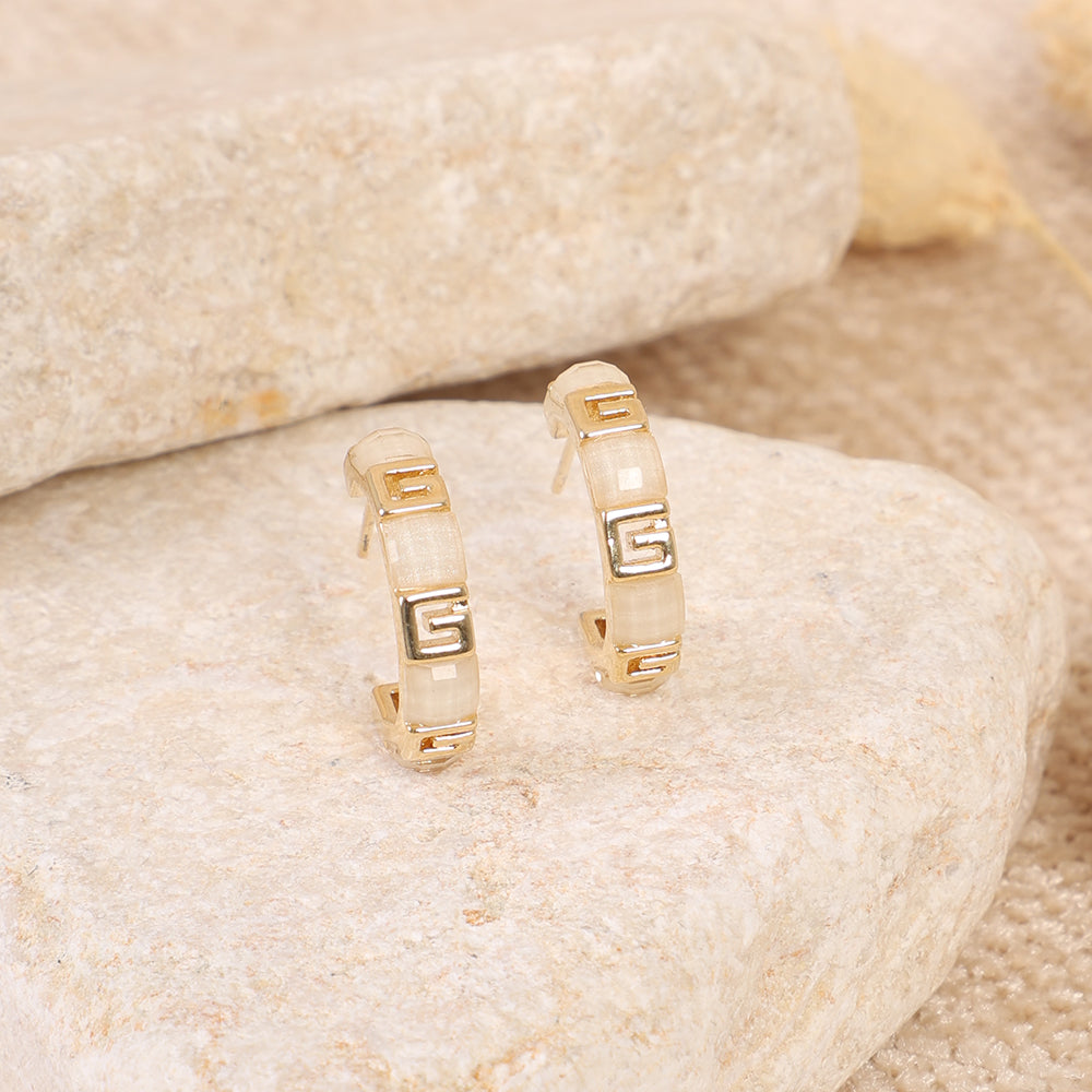 Gold-Toned Hoop Earrings with Cat's Eye Inlay
