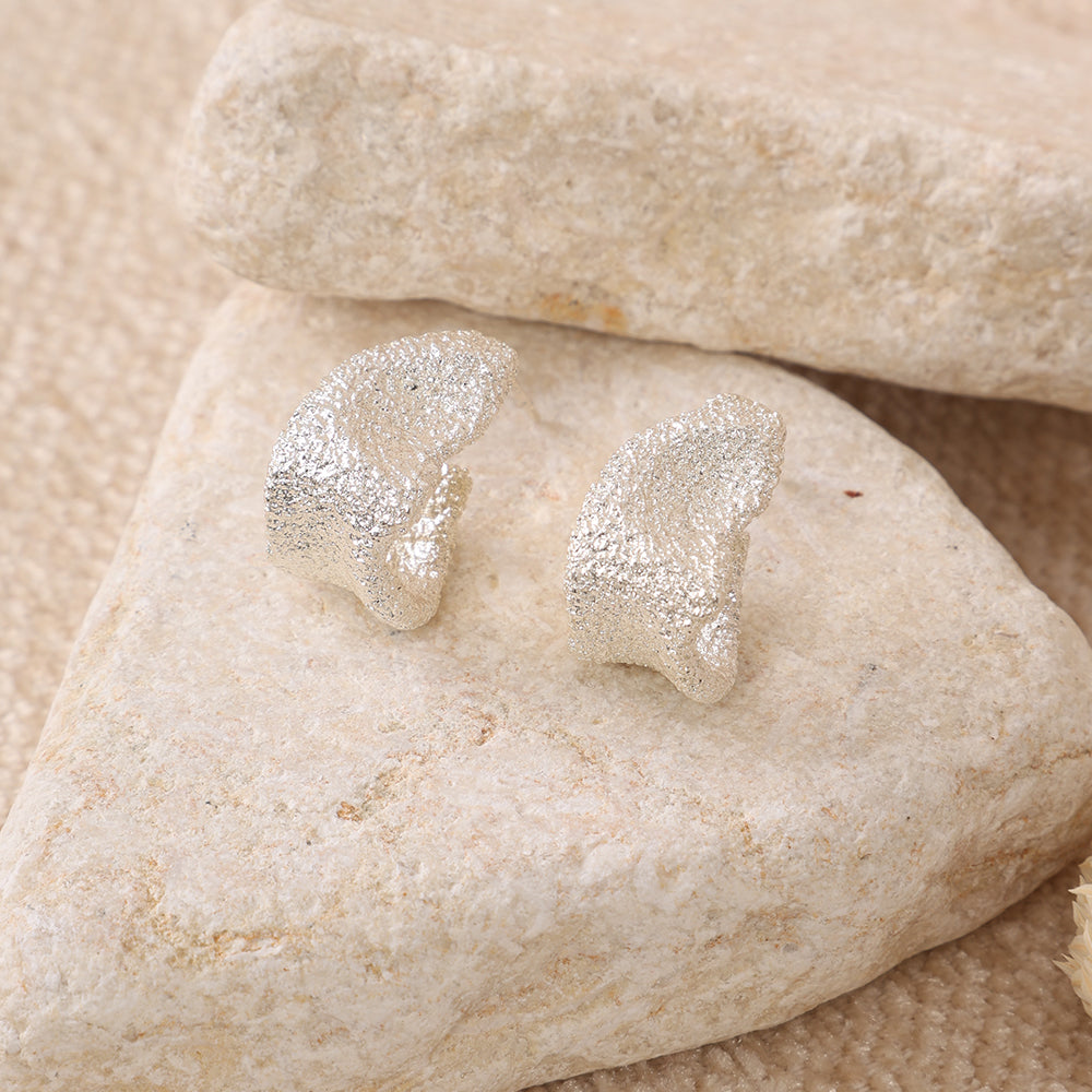 Silver-Toned Textured Abstract Stud Earrings