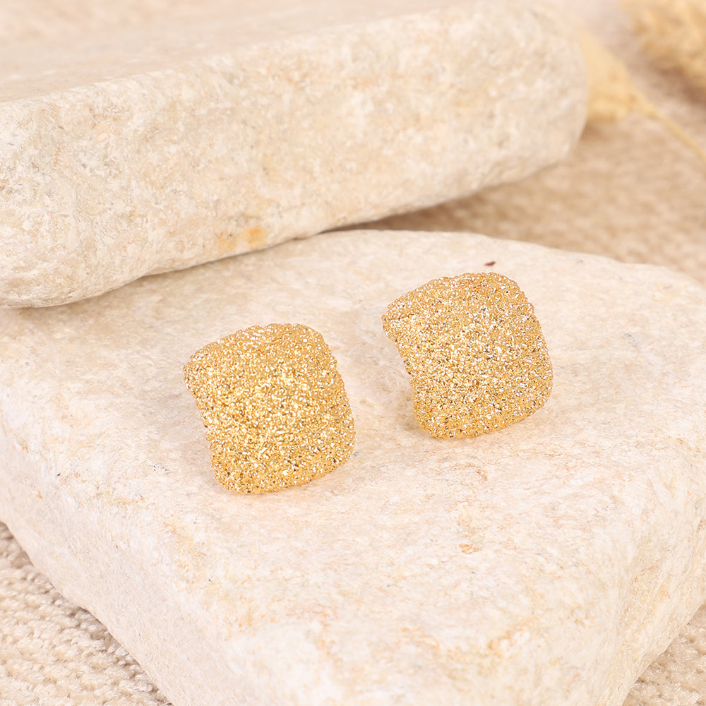 Gold Glittered Square Stud Earrings