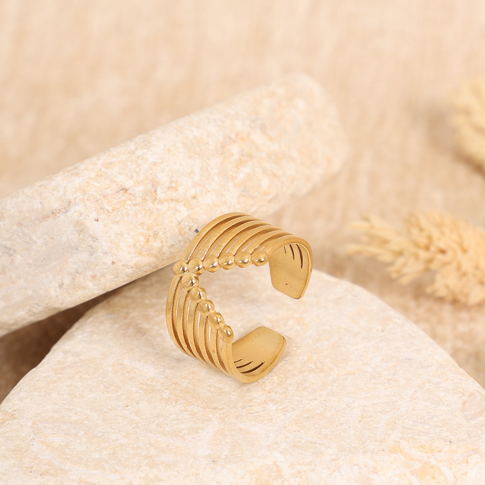 Wide Multi-Layer Gold-Plated Ring with Beaded Detail