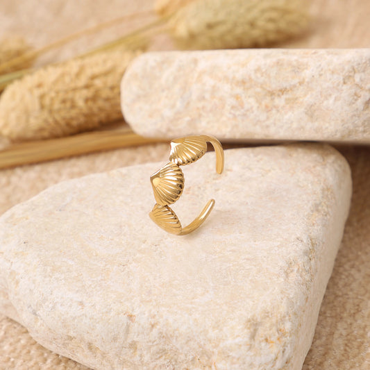 Golden Stacked Shell Ring