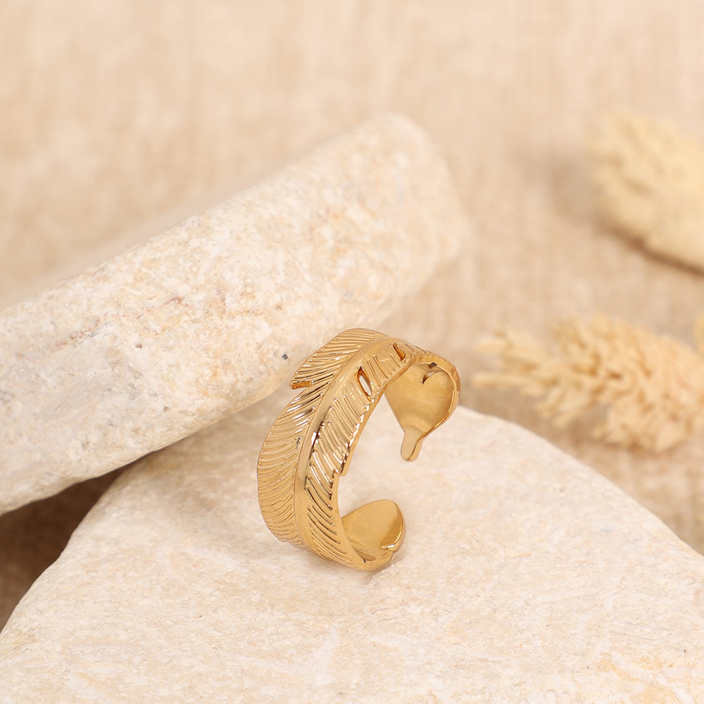 Simple Feather Gold-Plated Cuff Ring