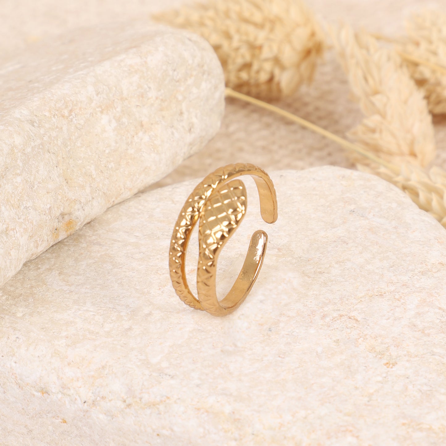 Gold Textured Adjustable Snake Ring