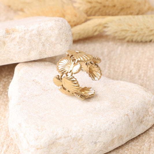 Golden Stacked Shell Ring
