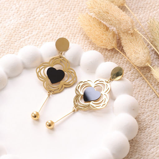 Golden "Clover and Heart" Earrings