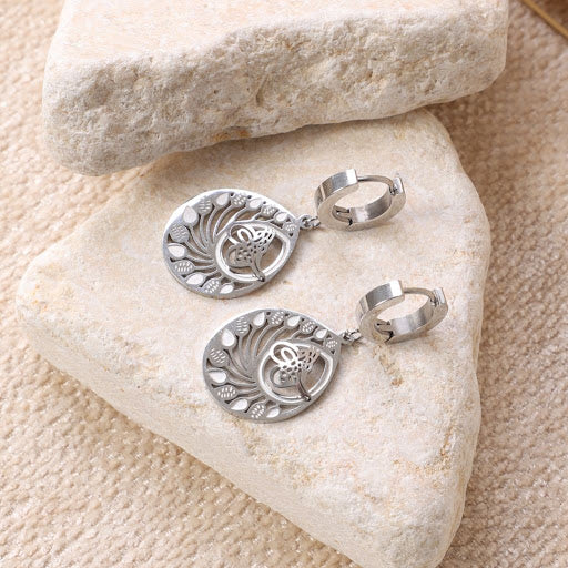 Silver Peacock Earrings