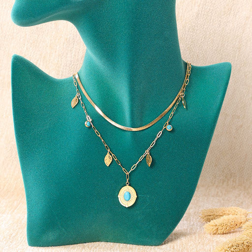 Turquoise Waves" Golden Necklace