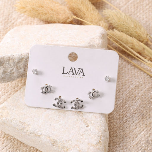 Charming Elegance" Silver Earring Set