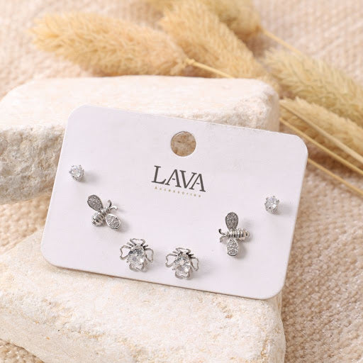 Bee and Flower" Silver Earring Set